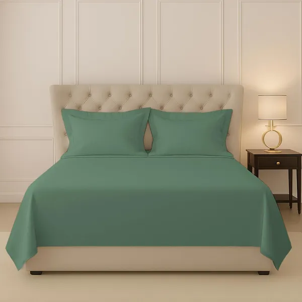 Hedge_Green_Cotton_Sateen_Solid_Double_Bedsheet