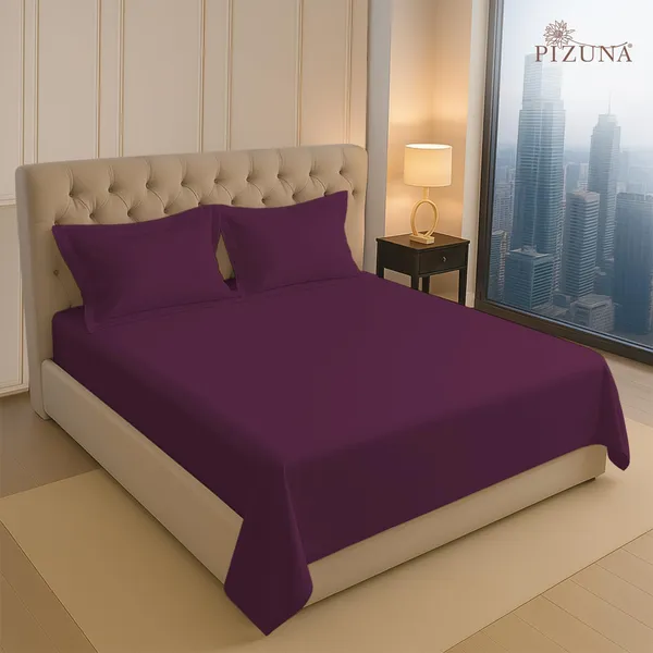 Pizuna_100%_Long_Staple_Cotton_Solid_Berry_Plum_King_Flat_Bedsheet_Set