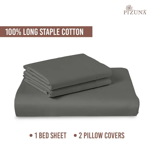 Pizuna_100%_Long_Staple_Cotton_Solid_Dark_Grey_Double_Bed_Bedsheet_Set