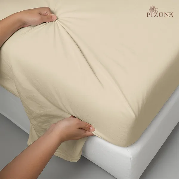Beige_Cotton_Sateen_Solid_Double_Bedsheet