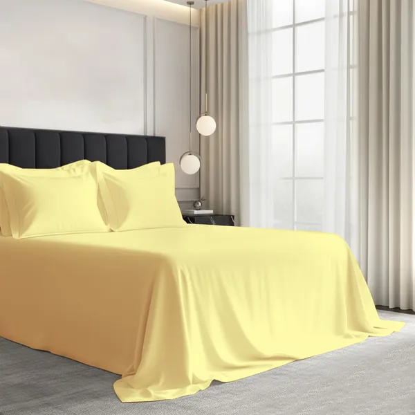Pizuna_Cotton_Solid_Mellow_Yellow_Super_King_Flat_Bedsheet_Set
