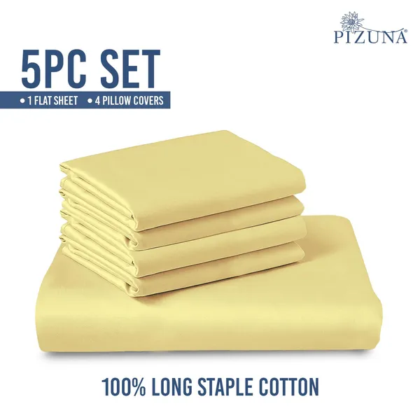 Pizuna_Cotton_Solid_Mellow_Yellow_Super_King_Flat_Bedsheet_Set