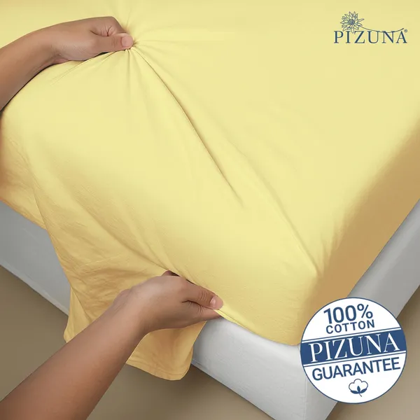 Pizuna_Cotton_Solid_Mellow_Yellow_Super_King_Flat_Bedsheet_Set