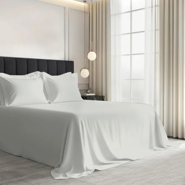 Pizuna_Cotton_Solid_Silver_Super_King_Flat_Bedsheet