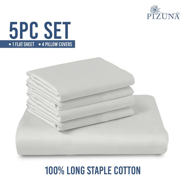 Pizuna_Cotton_Solid_Silver_Super_King_Flat_Bedsheet