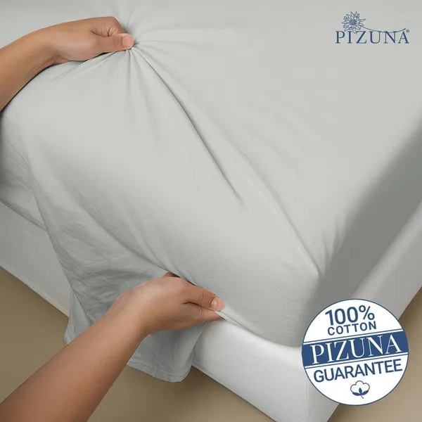 Pizuna_Cotton_Solid_Silver_Super_King_Flat_Bedsheet