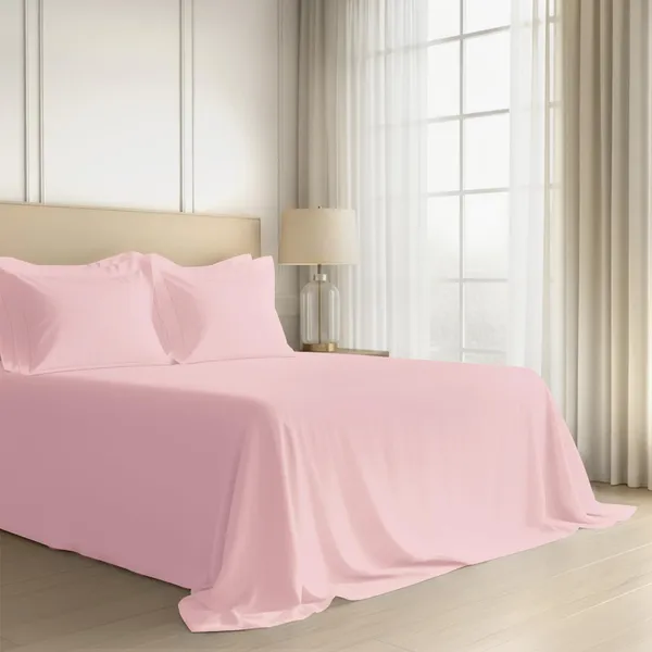 Pizuna_100%_Long_Staple_Cotton_Solid_Light_Pink_Super_King_Flat_Bedsheet_(600_Thread_Count)