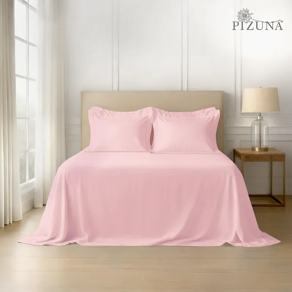 Pizuna_100%_Long_Staple_Cotton_Solid_Light_Pink_Super_King_Flat_Bedsheet_(600_Thread_Count)