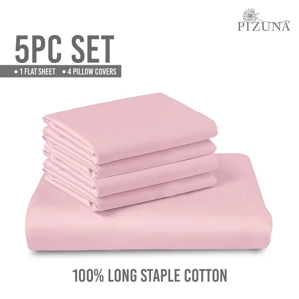 Pizuna_100%_Long_Staple_Cotton_Solid_Light_Pink_Super_King_Flat_Bedsheet_(600_Thread_Count)