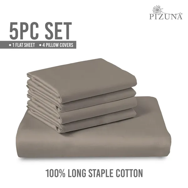 Pizuna_100%_Long_Staple_Cotton_Solid_Simply_Taupe_Super_King_Flat_Bedsheet_(600_Thread_Count)