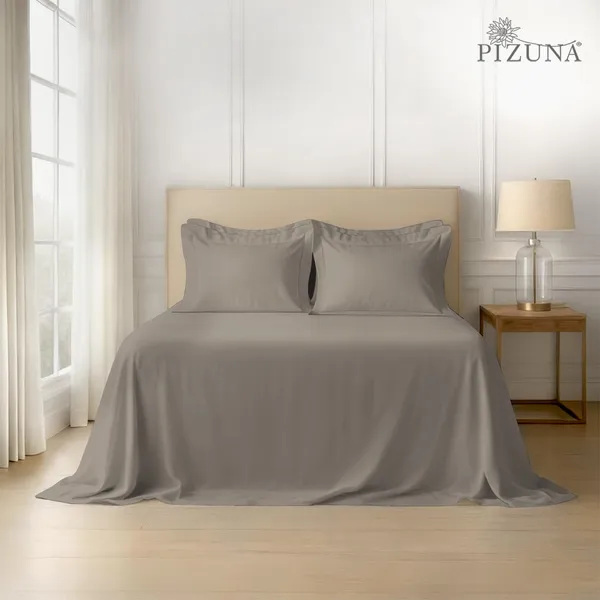 Pizuna_100%_Long_Staple_Cotton_Solid_Simply_Taupe_Super_King_Flat_Bedsheet_(600_Thread_Count)