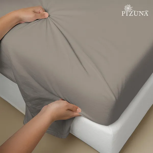 Pizuna_100%_Long_Staple_Cotton_Solid_Simply_Taupe_Super_King_Flat_Bedsheet_(600_Thread_Count)