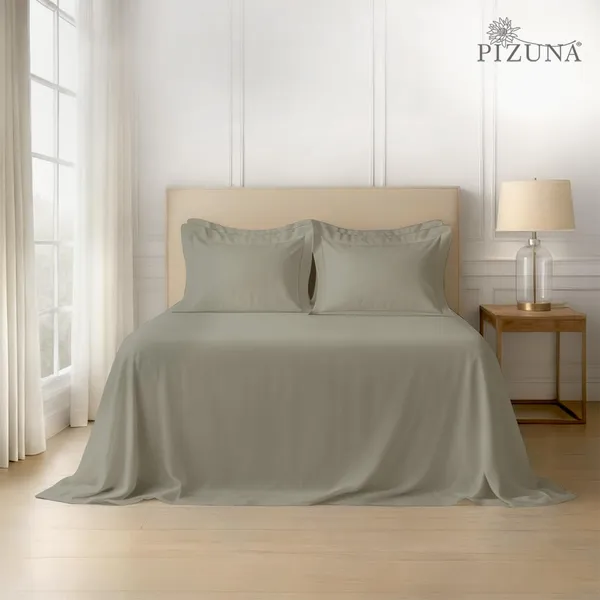 Pizuna_100%_Cotton_Solid_Silver_Super_King_Flat_Bedsheet_Set_(600_Thread_Count)