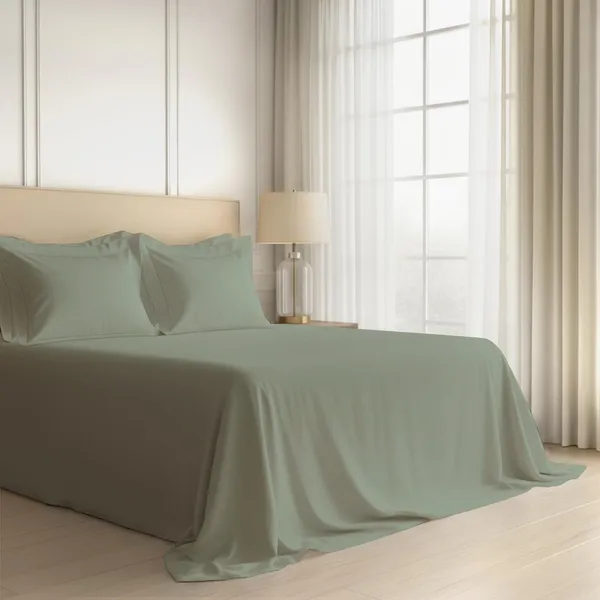 Pizuna_100%_Long_Staple_Cotton_Solid_Sea_Foam_Super_King_Flat_Bedsheet