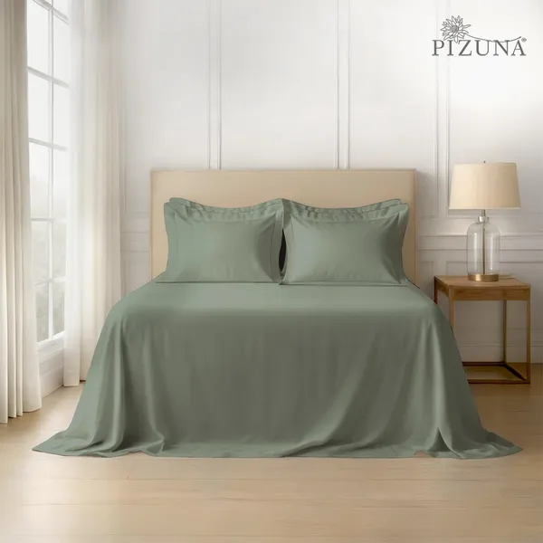 Pizuna_100%_Long_Staple_Cotton_Solid_Sea_Foam_Super_King_Flat_Bedsheet