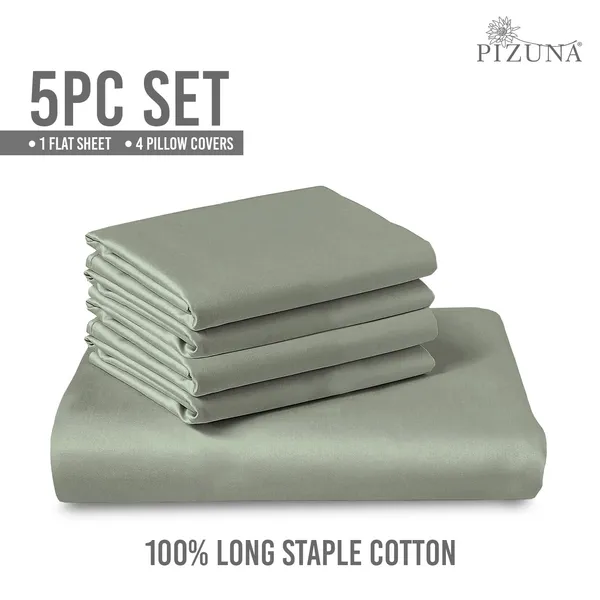 Pizuna_100%_Long_Staple_Cotton_Solid_Sea_Foam_Super_King_Flat_Bedsheet