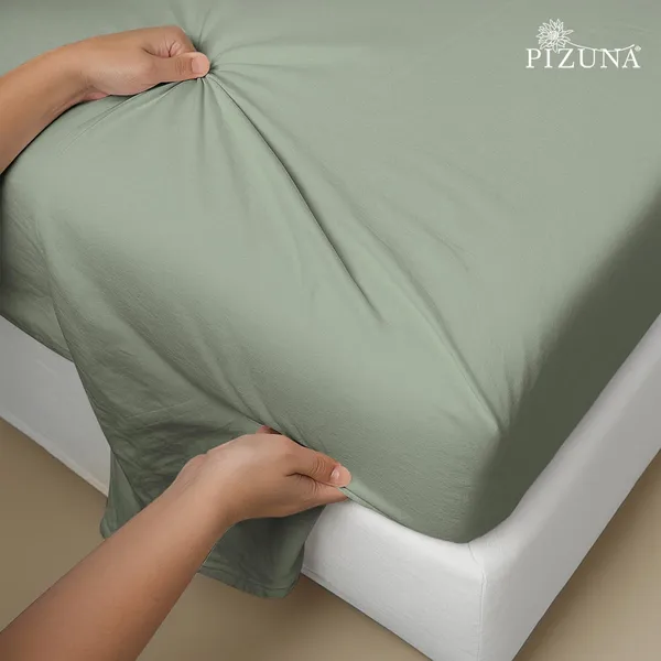 Pizuna_100%_Long_Staple_Cotton_Solid_Sea_Foam_Super_King_Flat_Bedsheet