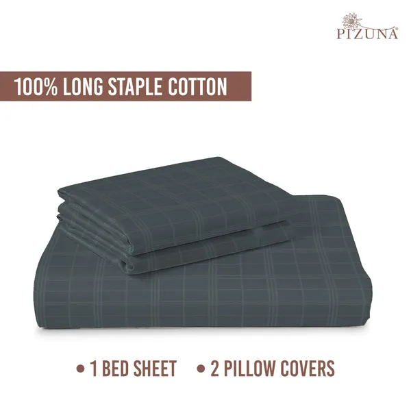 Pizuna_Cotton_Checks_Anthrazit_Grey_Super_King_Flat_Bedsheet_Set