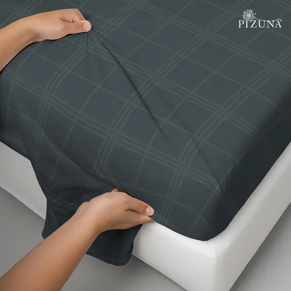 Pizuna_Cotton_Checks_Anthrazit_Grey_Super_King_Flat_Bedsheet_Set