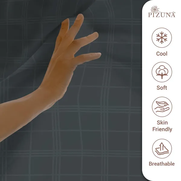 Pizuna_Cotton_Checks_Anthrazit_Grey_Super_King_Flat_Bedsheet_Set
