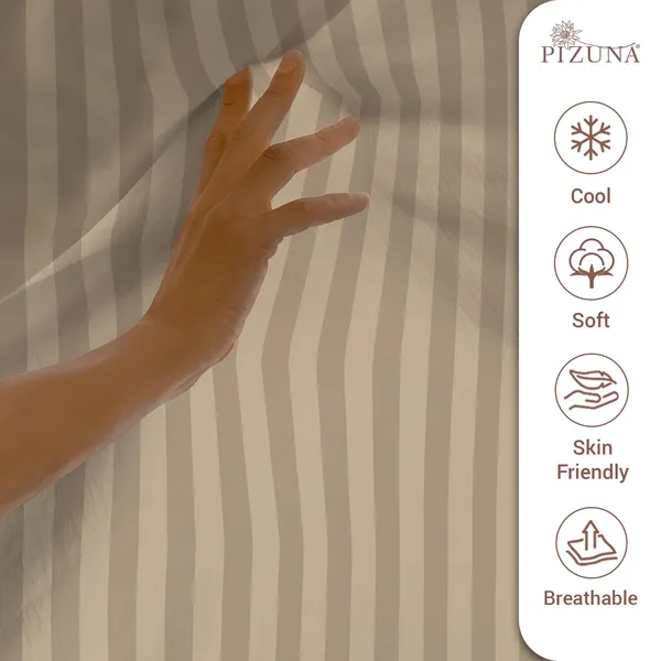 Pizuna_100%_Long_Staple_Cotton_Striped_Super_King_Flat_Bedsheet_Set_Taupe