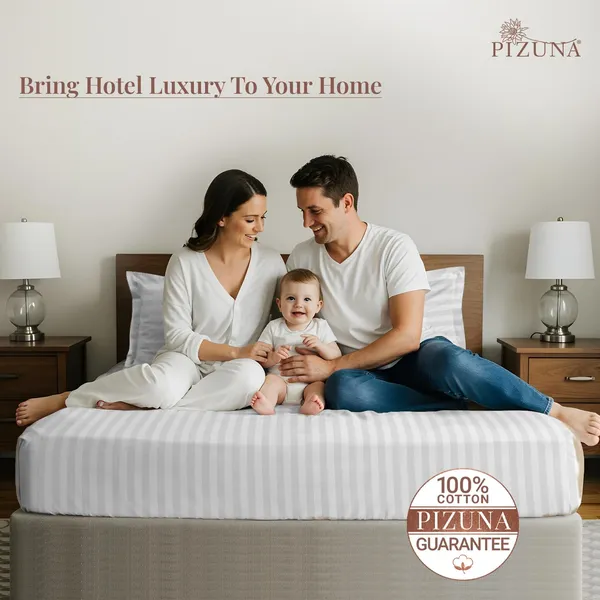 Pizuna_100%_Long_Staple_Cotton_Striped_Super_King_Flat_Bedsheet_Set_White