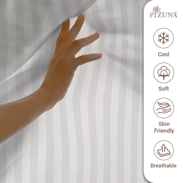 Pizuna_100%_Long_Staple_Cotton_Striped_Super_King_Flat_Bedsheet_Set_White