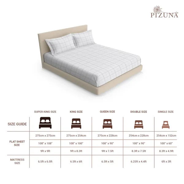 Pizuna_100%_Cotton_Checks_White_Super_King_Flat_Bedsheet