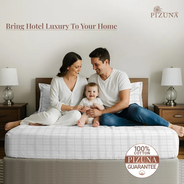 Pizuna_100%_Cotton_Checks_White_Super_King_Flat_Bedsheet