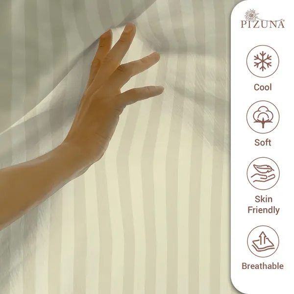 Pizuna_100%_Long_Staple_Cotton_Striped_Super_King_Flat_Bedsheet_Set_Cream