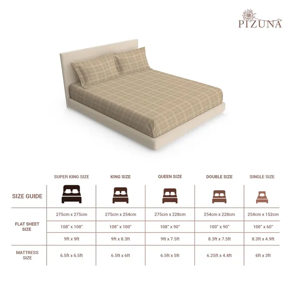 Pizuna_Cotton_Checks_Taupe_Super_King_Flat_Bedsheet_Set_With_2_Pillow_Covers
