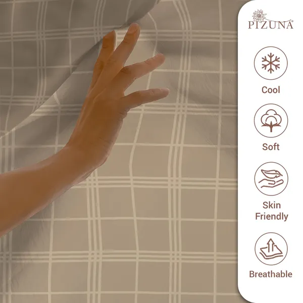 Pizuna_Cotton_Checks_Taupe_Super_King_Flat_Bedsheet_Set_With_2_Pillow_Covers
