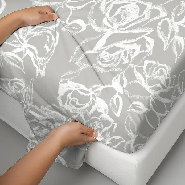 Pizuna_100%_Long_Staple_Cotton_Floral_Printed_Super_King_Flat_Bedsheet_Set_Silver