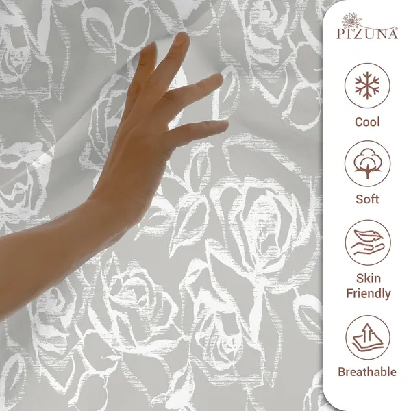 Pizuna_100%_Long_Staple_Cotton_Floral_Printed_Super_King_Flat_Bedsheet_Set_Silver