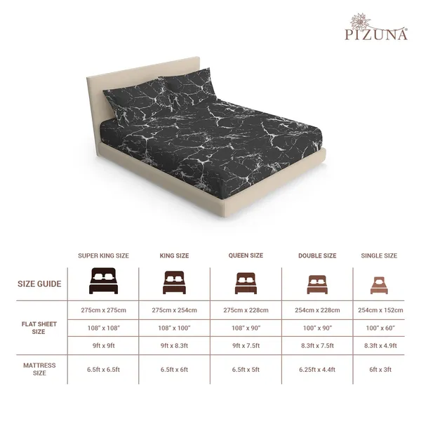 Pizuna_100%_Cotton_Marble_Print_Black_Super_King_Flat_Bedsheet_Set