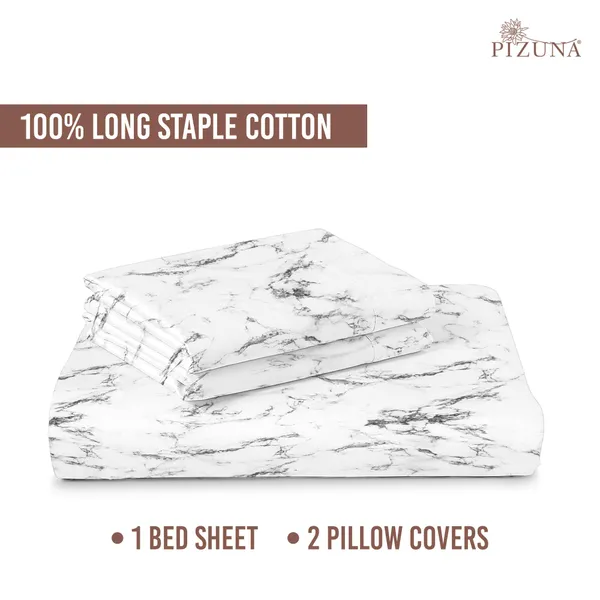 Pizuna_100%_Cotton_Marble_Print_White_Super_King_Flat_Bedsheet_Set
