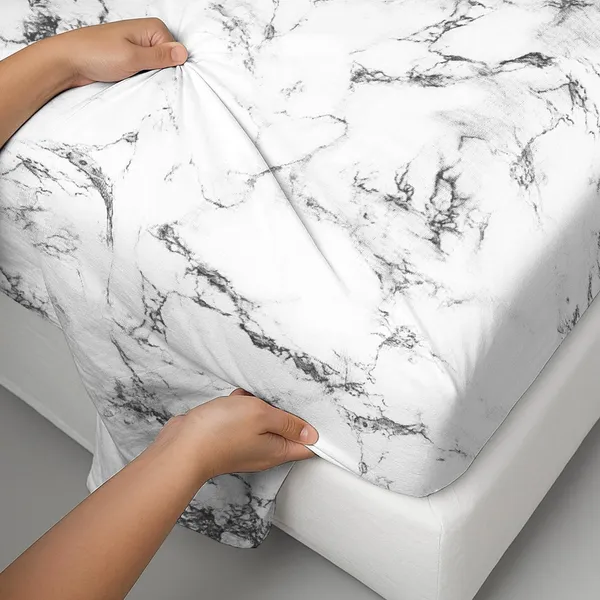 Pizuna_100%_Cotton_Marble_Print_White_Super_King_Flat_Bedsheet_Set