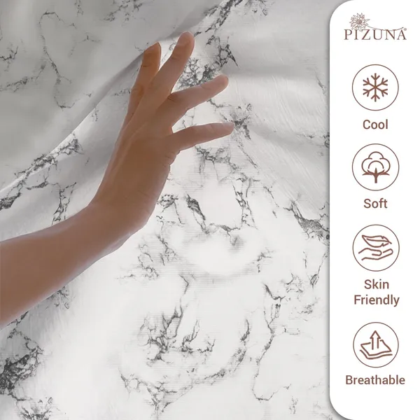 Pizuna_100%_Cotton_Marble_Print_White_Super_King_Flat_Bedsheet_Set