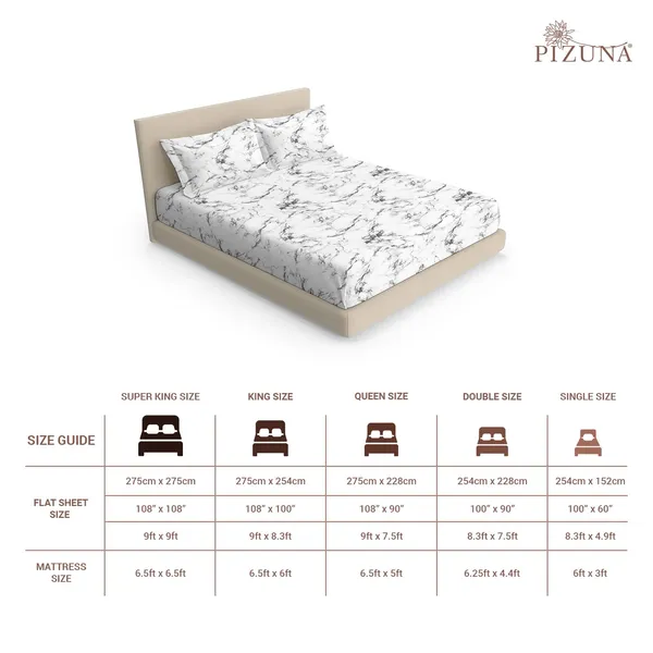 Pizuna_100%_Cotton_Marble_Print_White_Super_King_Flat_Bedsheet_Set