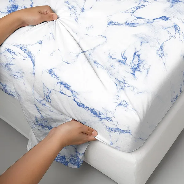 Pizuna_100%_Long_Staple_Cotton_Marble_Printed_Super_King_Flat_Bedsheet_Set_Blue