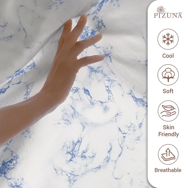 Pizuna_100%_Long_Staple_Cotton_Marble_Printed_Super_King_Flat_Bedsheet_Set_Blue
