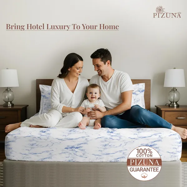 Pizuna_100%_Long_Staple_Cotton_Marble_Printed_Super_King_Flat_Bedsheet_Set_Blue