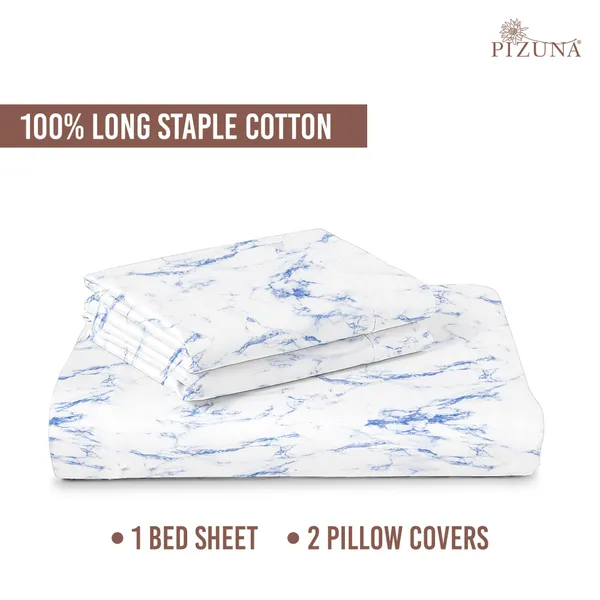 Pizuna_100%_Long_Staple_Cotton_Marble_Printed_Super_King_Flat_Bedsheet_Set_Blue