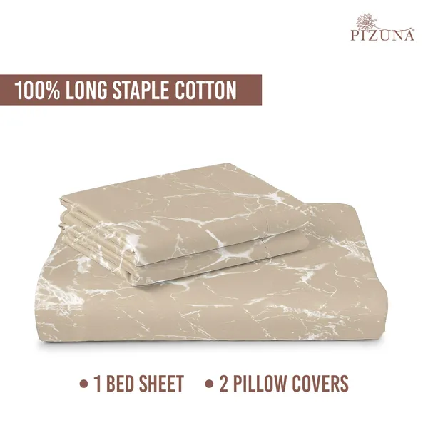 Pizuna_100%_Cotton_Marble_Print_Taupe_Super_King_Flat_Bedsheet_Set