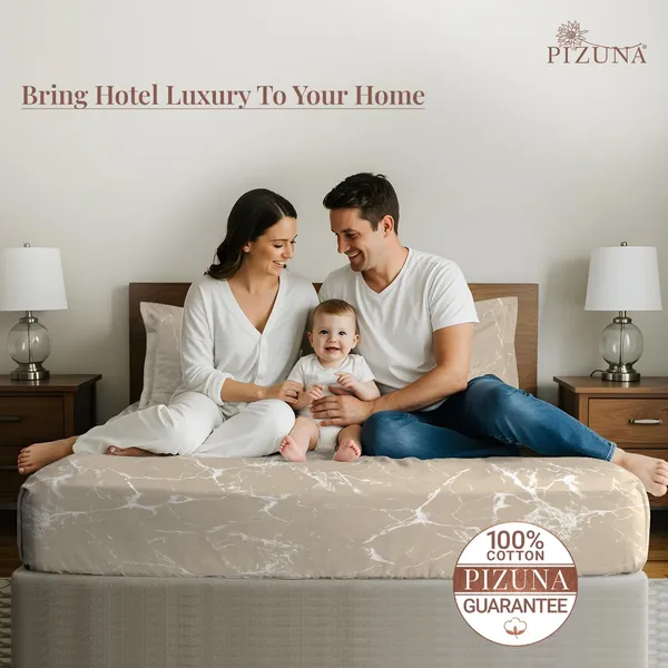 Pizuna_100%_Cotton_Marble_Print_Taupe_Super_King_Flat_Bedsheet_Set