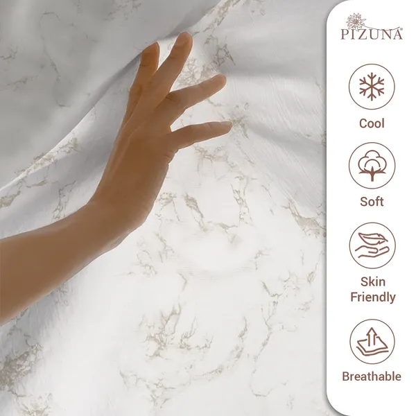 Pizuna_100%_Long_Staple_Cotton_Marble_Printed_Super_King_Flat_Bedsheet_Set_Taupe