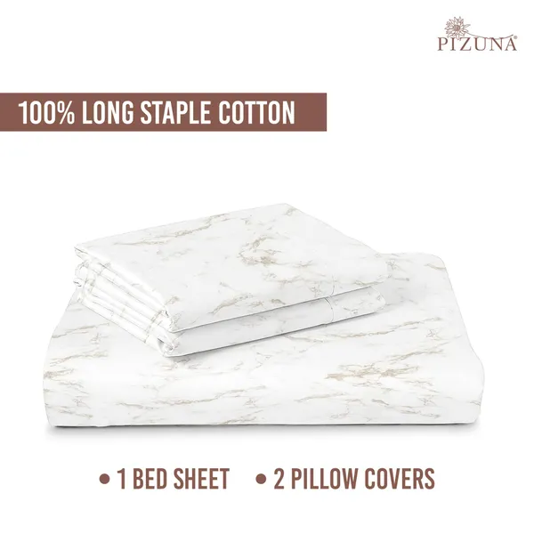 Pizuna_100%_Long_Staple_Cotton_Marble_Printed_Super_King_Flat_Bedsheet_Set_Taupe