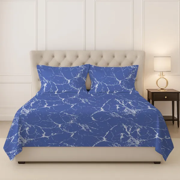 Pizuna_Cotton_Marble_Print_Marble_Blue_Super_King_Flat_Bedsheet_Set