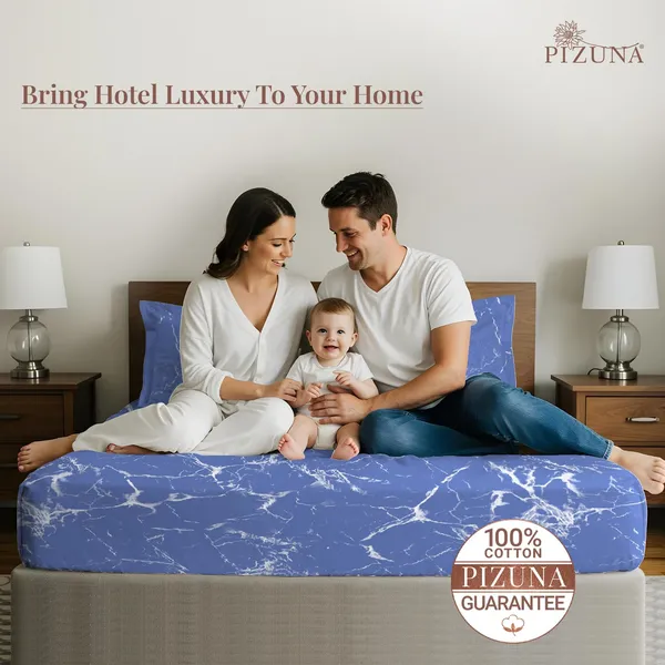 Pizuna_Cotton_Marble_Print_Marble_Blue_Super_King_Flat_Bedsheet_Set