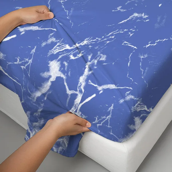 Pizuna_Cotton_Marble_Print_Marble_Blue_Super_King_Flat_Bedsheet_Set